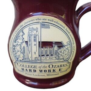 Hard Work U College of the Ozarks Deneen Pottery Mug Hand Thrown Glazed Burgundy